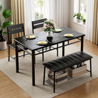 IRONCK Dining Table Set for 4, Kitchen Table and Chairs Set, Black | Kitchen Table with Upholstered Bench and 2 Chairs for Small Space, Apartment