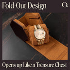 QWATCHBANDS Leather Watch Cases for Men - Hexagon Single & Double Watch Roll Travel Case - Genuine Napa Leather with Velvet Interior - Storage & Display Holder for 1 Watch or 2 Watches