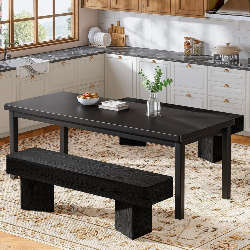 Tribesigns 47.24" Dining Bench, Modern Black Dining Table Bench with Stu...