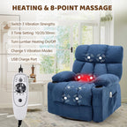 Oversized 360° Swivel Massage Rocker Recliner Chair, Massage & Heat, Blue | Vibration Massage, USB Charge Port, 4 Pockets 2 Cup Holders, Comfy Rocking Recliners for Living Room & Bedroom, Reading Chair