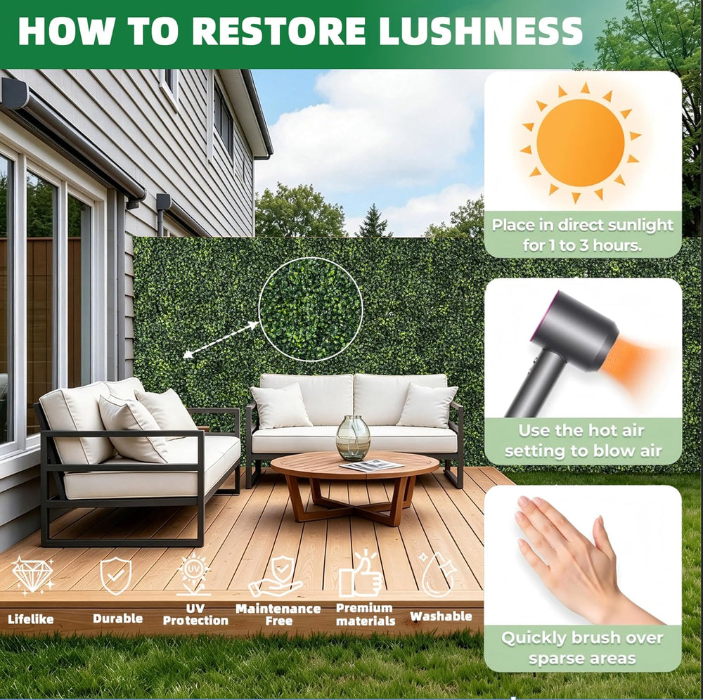 Artificial Boxwood Roll Panels with 4 Layers of Leaves, 40x120 in (33.33 sqft...