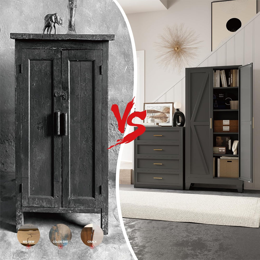 71" Tall Pantry Cabinet, Black Metal Pantry Storage Cabinet | Metal Farm...