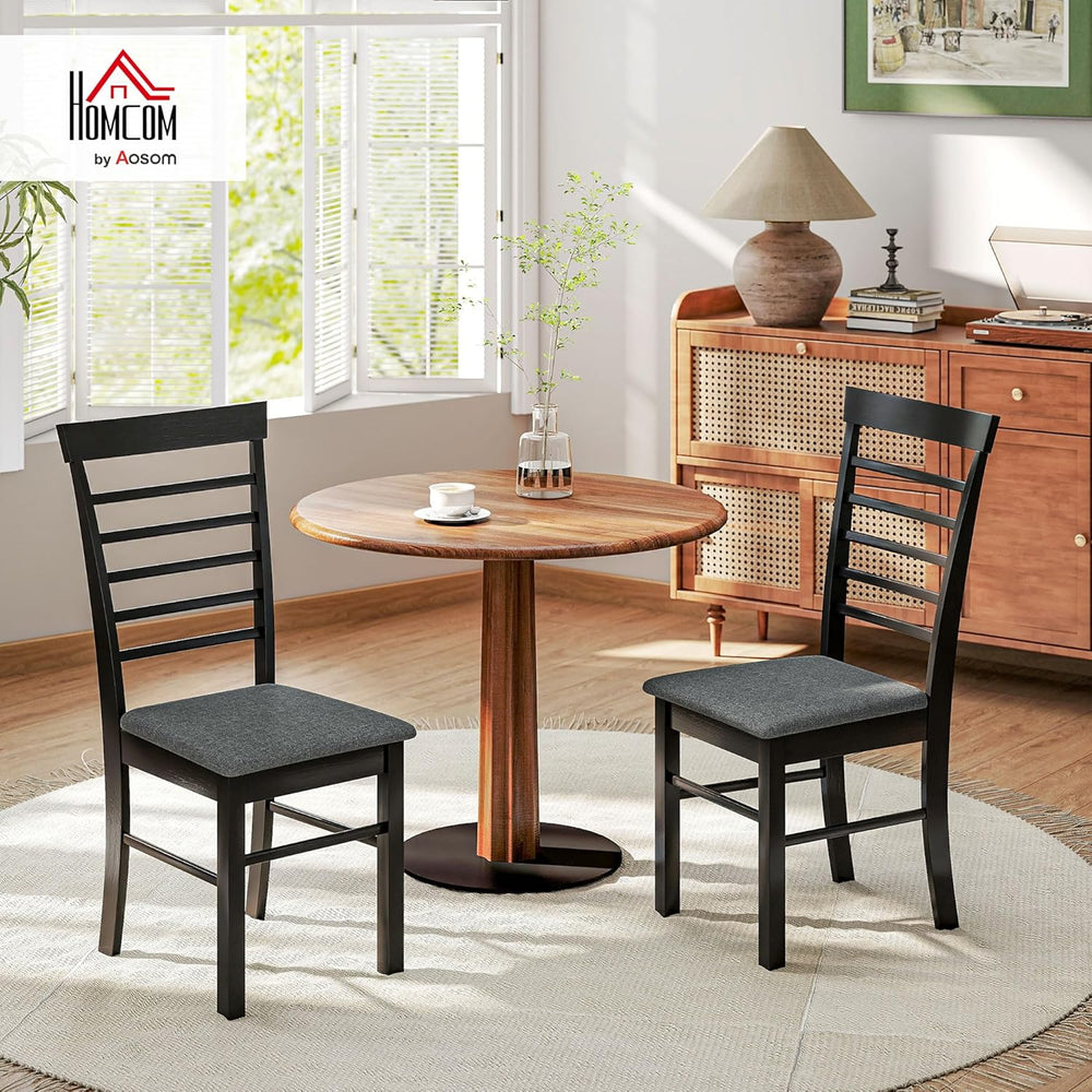 HOMCOM Wooden Dining Chairs Set of 2, Farmhouse Upholstered Kitchen Chairs wi...