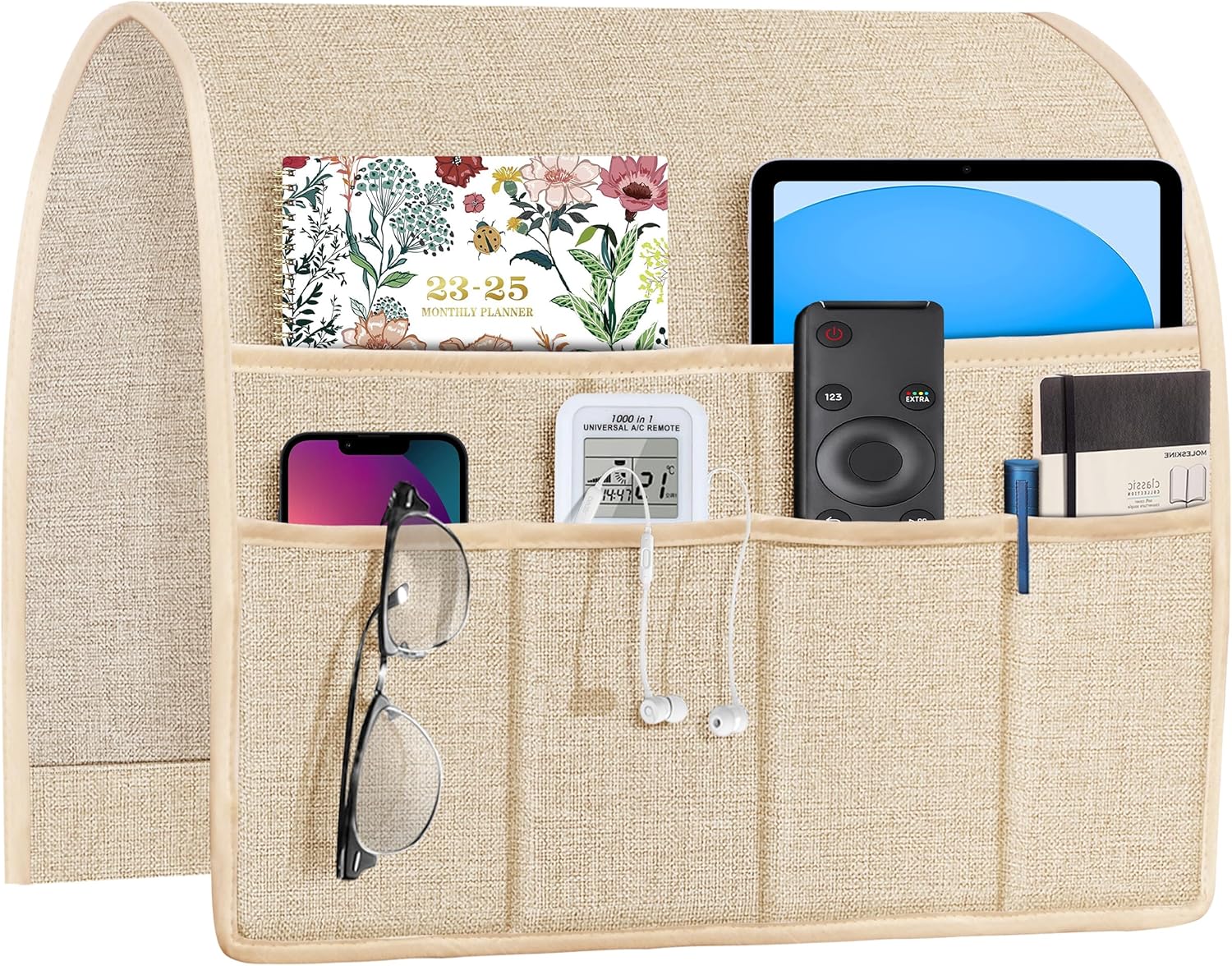 Joywell Sofa Armrest Organizer Couch Armchair Caddy Remote Control Holder for Recliner Non Slip Arm Chair Caddie with 6 Pocket Storage for Magazine, Tablet, Phone, iPad, Champagne