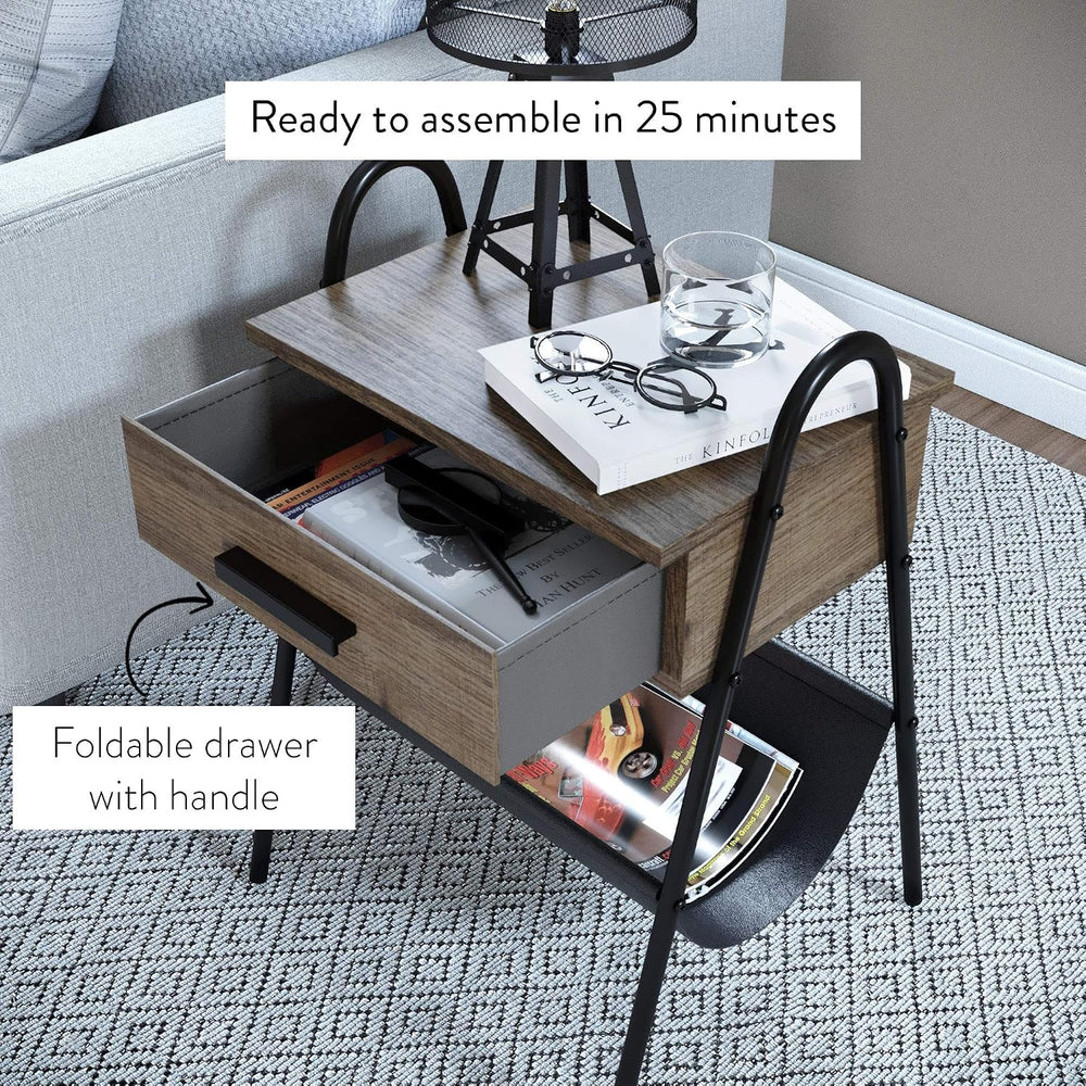 Nathan James 32502 Hugo Wood Nightstand, Rustic Accent End or Side Table with...