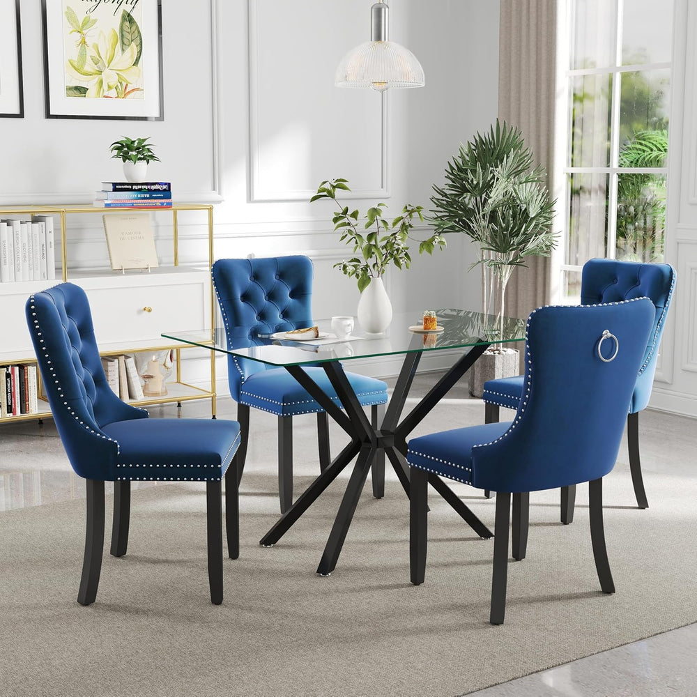 5 Pieces Modern Luxury Glass Dining Set, Minimalist Rectangle Dinner Room Set...
