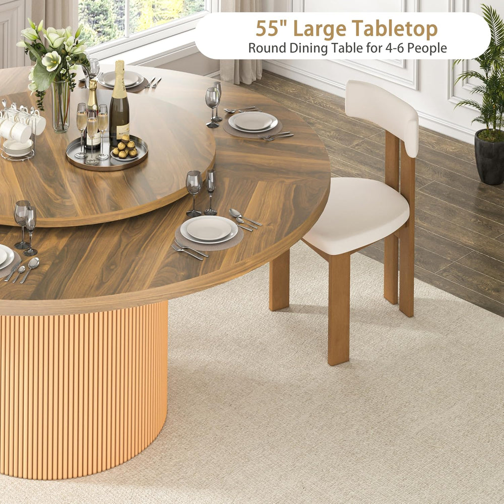 55 Inch Round Dining Table for 6 with Lazy Susan, Modern Farmhouse Kitchen Ta...