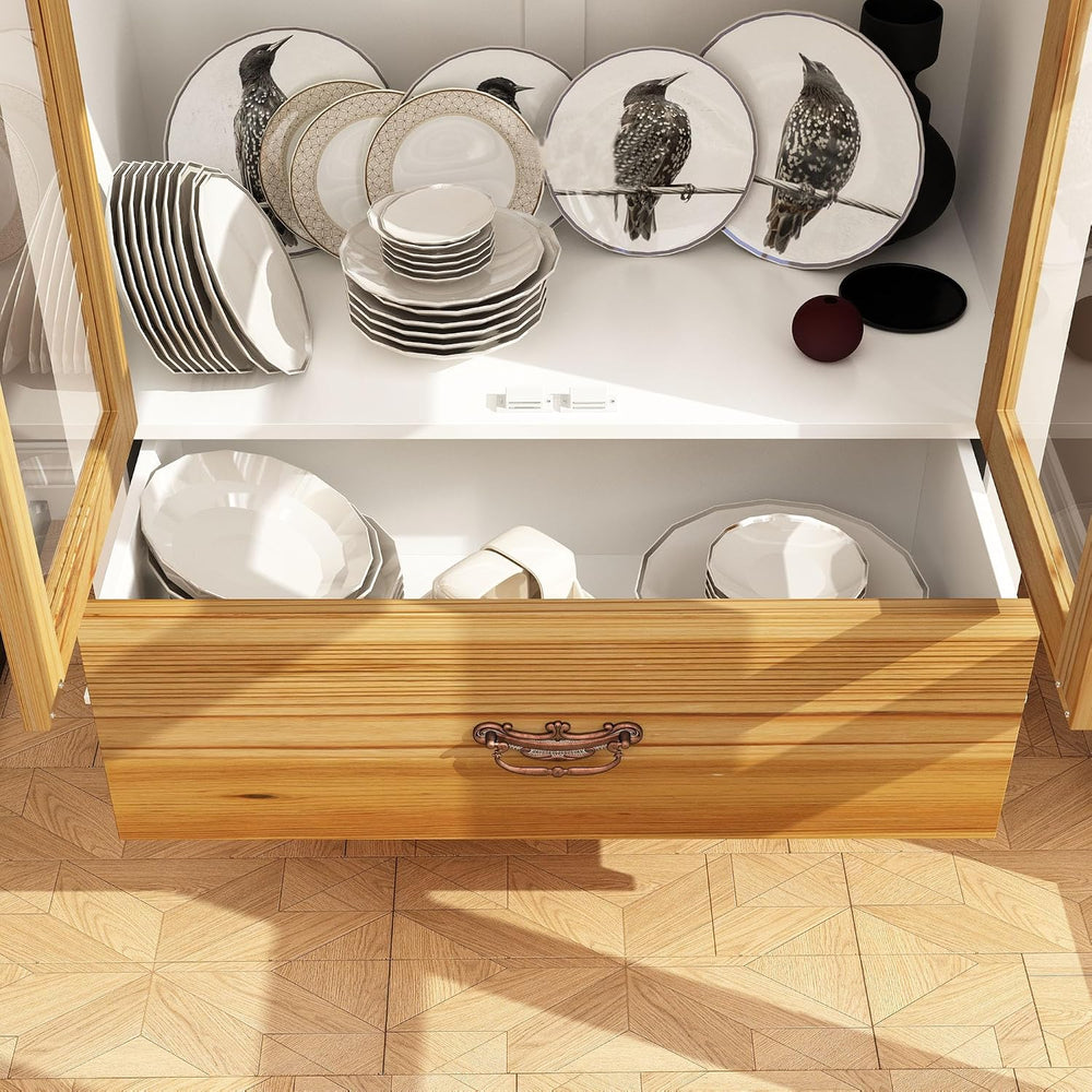 70.9" H Tall Kitchen Pantry with Glass Doors, Shelves & Drawer, Curi...