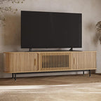POVISON Fully-Assembled Mid Century Modern TV Stand for 75 inch TV, Sliding Door Entertainment Center with Storage, Wood TV Console, Media Console for Living Room Bedroom(Oak, 78.74")