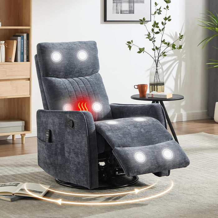 Manual Swivel Rocker Recliner Chair for Adults, Overstuffed Reclining Glider Chair for Nursing with Vibration Massage & Heat, Living Room Rocking Recliner 2-Stage backrest, Chenille Fabric Blue
