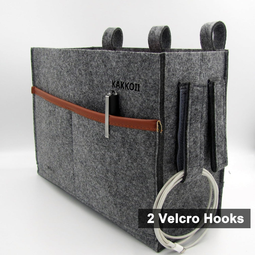 Bedside Caddy, Hanging Storage Bag, Chair Organizer Caddy, Remote, Magazine, Drink Bottle, Cell Phone Holder with Fixed Straps for Hospital Bed, Dorm Bed, Baby Stuff, Office (Grey Small)