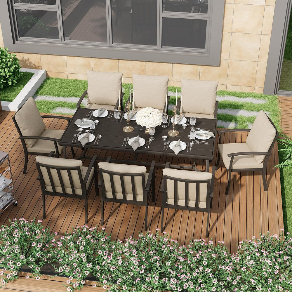 HAPPATIO Aluminum 9 Piece Patio Dining Set - Aluminum Outdoor Dining Set for ...