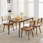 GarveeHome Natural Rattan Dining Chairs Set of 2, PU Upholstered Kitchen Chairs with Tall Cane Backrest and Strong Wood Legs for Dining Room, Kitchen, Restaurant, Brown