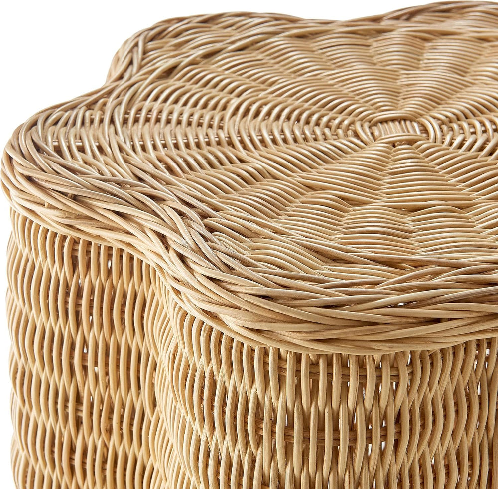 Modway Erika Scalloped Natural Rattan Side Table in Natural – 16 Inch Small R...