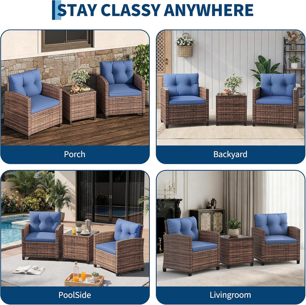 Garvee Outdoor Wicker Chairs,3 Pieces Patio Furniture Set,All Weather High Ba...