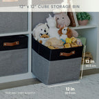 OrganiHaus 12" x 12" x 12" Fabric Storage Bins - Set of 4, Cube Canvas Organizer Bins with Vegan Handles, Kallax Storage Cubes, Cubbies Organizer Boxes, 12 Inch Cubic Baskets for Shelves - Grey/Black
