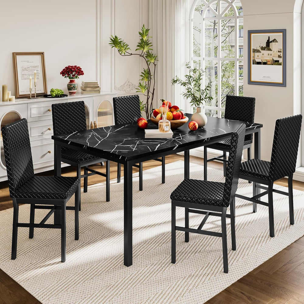 Recaceik Dining Table Set for 6, Faux Marble 7 Piece Dining Table Set with Ch...