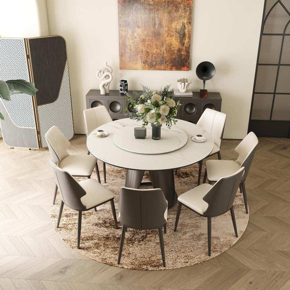 Montary 59" Modern Round Dining Table, Turntable Faux Marble Kitchen Tab...