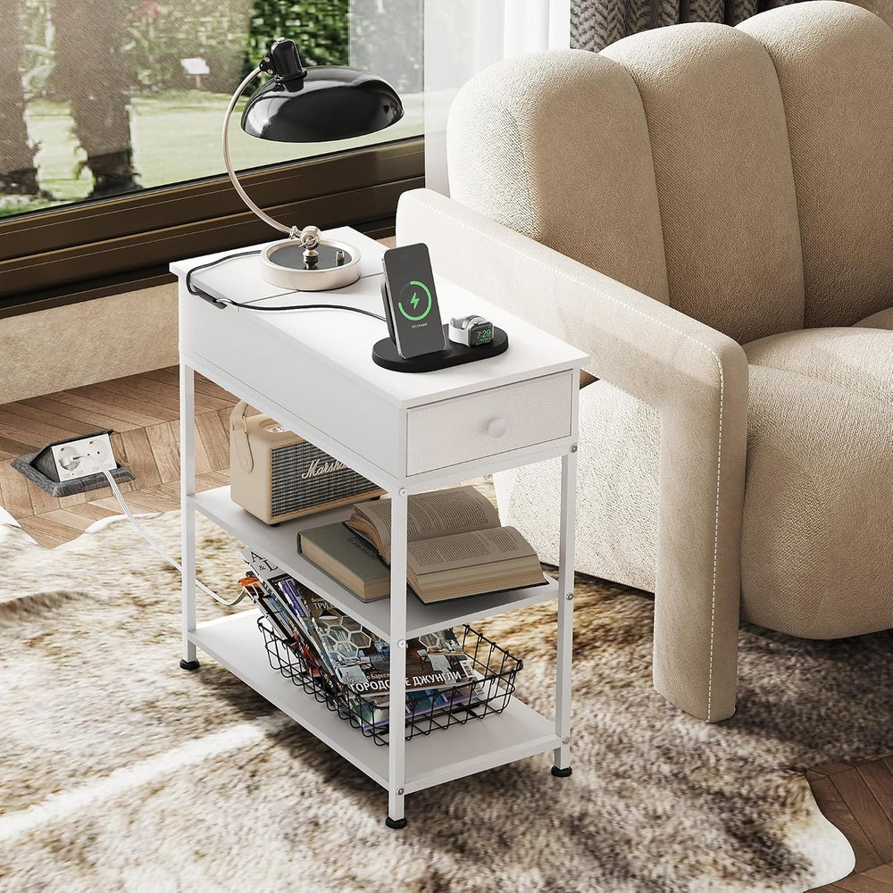 WLIVE Narrow Side Table with Charging Station, Couch Side Table for Living Ro...