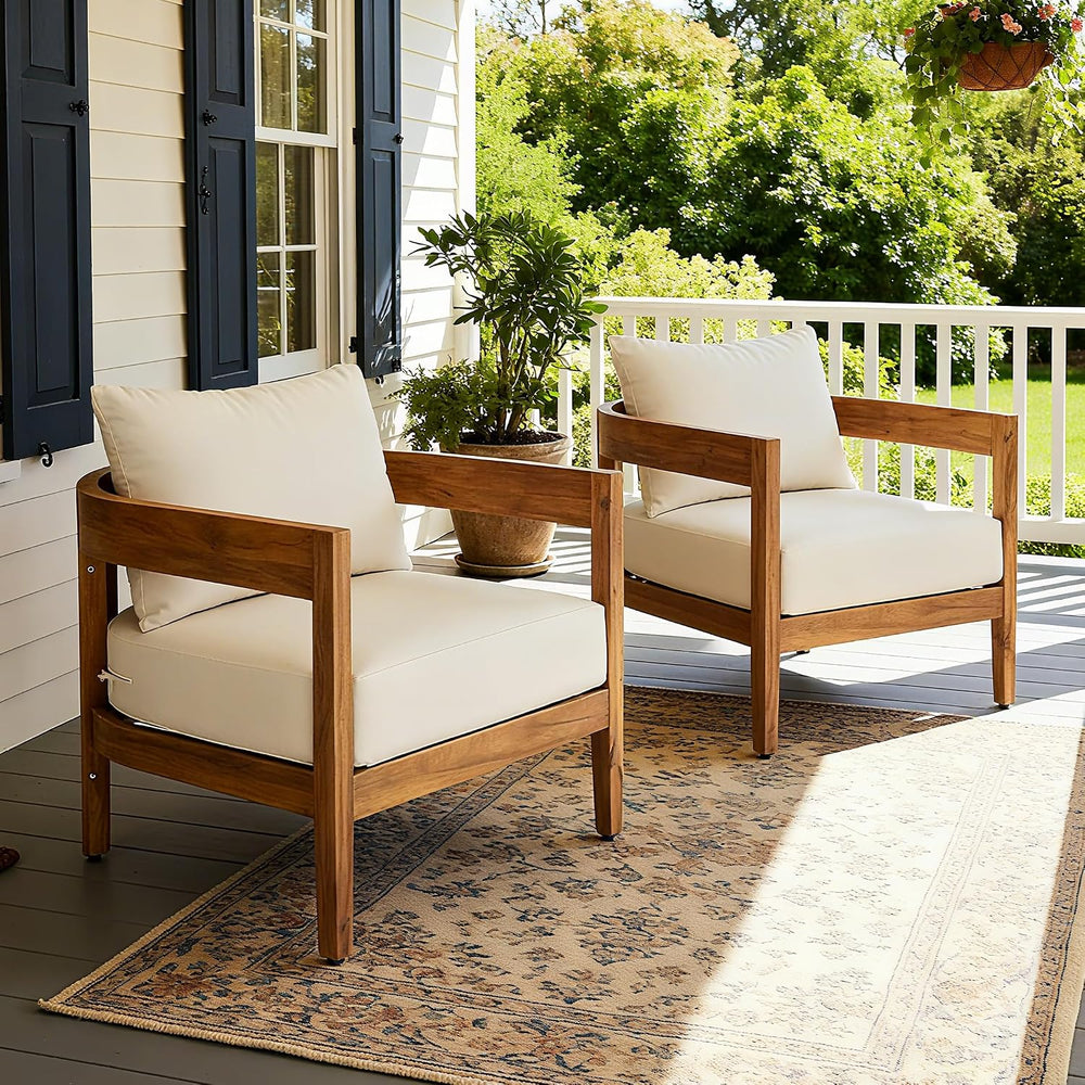 Merax Set of 2 Outdoor Acacia Wood Frame 2pcs Chairs with Cushions for Patio,...