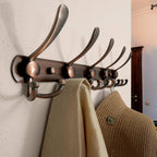 Dseap Wall Mounted Coat Rack - 5 Tri Hooks, Heavy Duty, Stainless Steel, Metal Coat Hook Rail for Coat Hat Towel Purse Robes Mudroom Bathroom Entryway,Antique Copper