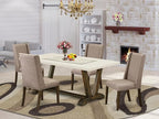 East West Furniture V727FL716-5 5 Piece Dining Room Furniture Set Includes a Rectangle Dining Table with V-Legs and 4 Dark Khaki Linen Fabric Upholstered Chairs, 40x72 Inch, Multi-Color