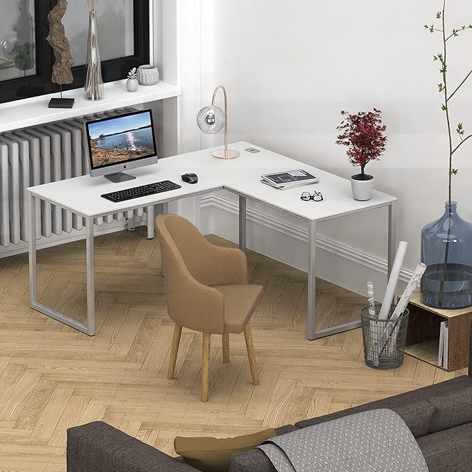 SHW Mission 55 x 60 Inches L-Shape Home Office Computer Desk, White