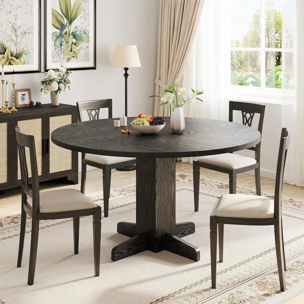 IDEALHOUSE Round Dining Table for 4-6 People, 47" Wood Kitchen Table wit...