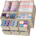 Reli. Drawer Organizers Clothes 14 Pack | Foldable Dresser Drawer Organizer | Beige Dresser Drawer Organizers | Fabric Drawer Dividers, Foldable Closet Storage Bins, Socks, Underwear, Ties, Bras, Nursery