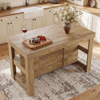 Tribesigns 55.1" Kitchen Island with 6 Storage Cubbies, Farmhouse 3-Tier Stationary Island Table, Large Dual-Sided Coffee Bar Table with Storage Shelves for Kitchen Dining Room