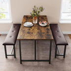 IDEALHOUSE Dining Table Set for 4, Kitchen Table with Upholstered Bench, Rectangular Dining Room Table Set with 2 Benches, 3 Piece Kitchen Table Set for Small Space, Apartment, Studio, Rustic Brown