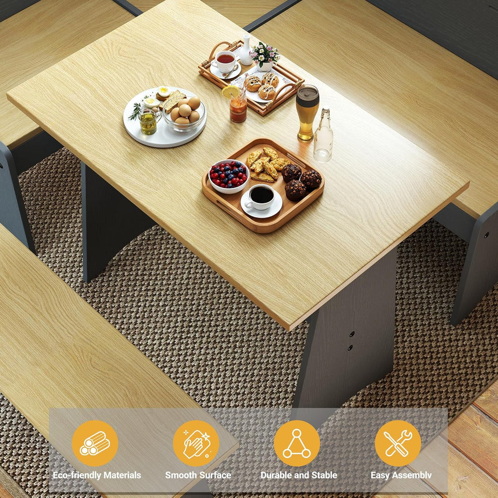 ENOR 3-5 People Breakfast Nook Set, L-Shaped Corner Dining Table with Bench, ...