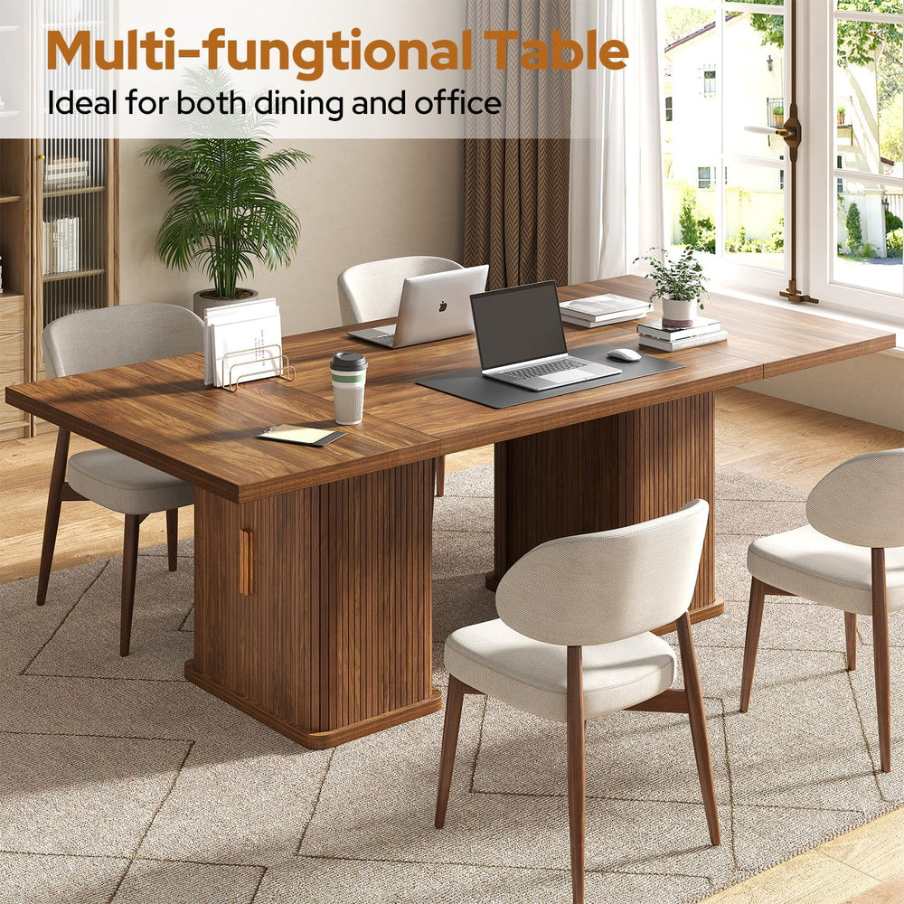 78.7" Long Rectangle Dining Table with Fluted Storage Legs for 6/8/10, F...