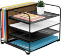 CAXXA 4 Tier Mesh Document Trays with Vertical Upright Section for Hanging File Holders, Mesh Office Supplies Desk Organizer, Black