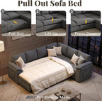 108 Inch Sectional Sleeper Sofa Bed with Pull Out Couch, U Shaped 7 Seat Cloud Modular Sectional Sofa with Storage, Corduroy Sectional Couches for Living Room, Removable Sofa Cover, Dark Grey