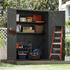 EHHLY Vertical Resin Storage Shed, 60 Cuft Garden Tool Sheds & Outdoor Storage, Plastic Outdoor Storage Cabinet Waterproof, 4.5 x 2.3 ft Backyard Outside Lawn Mower Storage Shed, Grey