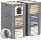 GoMaihe Clothes Storage Bins Metal Frame: 6-Pack Compact Stackable Closet Storage Bin with Lid & Clear Window, Space Saving Organizer for Sweaters Kids Clothing (Dorm/Closet 27L)