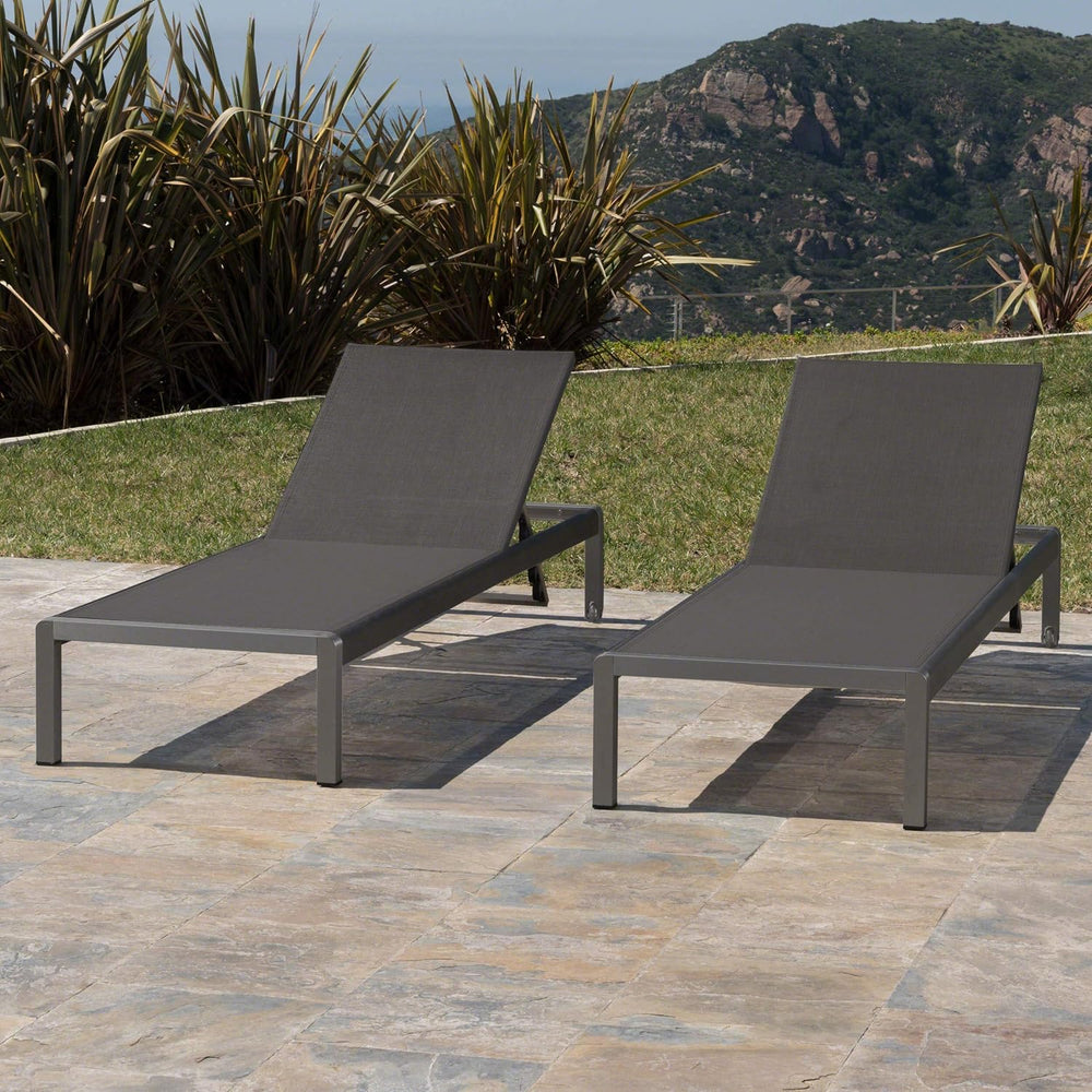 Christopher Knight Home Cape Coral Outdoor Aluminum Chaise Lounges with Mesh ...