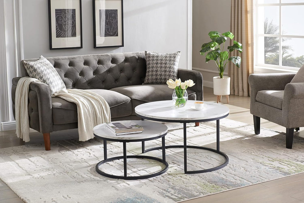 Modern Nesting Coffee Table Set of 2 for Living Room, Office, Balcony, Mid Ce...