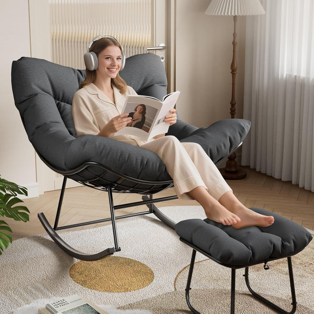 GarveeLife Oversized Papasan Rocking Chair with Footrest, Outdoor Lounge Chai...