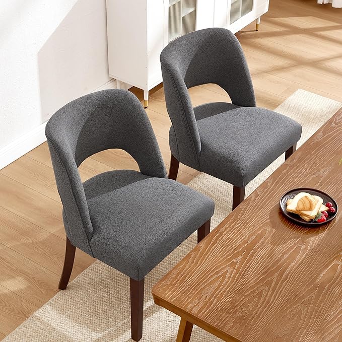 Dining Chairs Set of 2,Modern Dining Room Chairs with Thick Cushions,Upholstered Linen Fabric Kitchen Chairs for Kitchen Dining Room Darkgrey