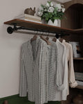 Clothes Rack 42in, Wall Mounted Garment Rack with Real Wood Shelf, Heavy Duty Hanging Clothes Rack, Multi-Purpose Hanging Rod, Space-Saving Closet Storage