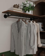 Clothes Rack 42in, Wall Mounted Garment Rack with Real Wood Shelf, Heavy Duty Hanging Clothes Rack, Multi-Purpose Hanging Rod, Space-Saving Closet Storage