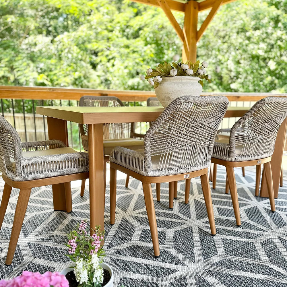 PURPLE LEAF 7 Pieces Patio Dining Set with Cushion and Backrest, Deep Teak