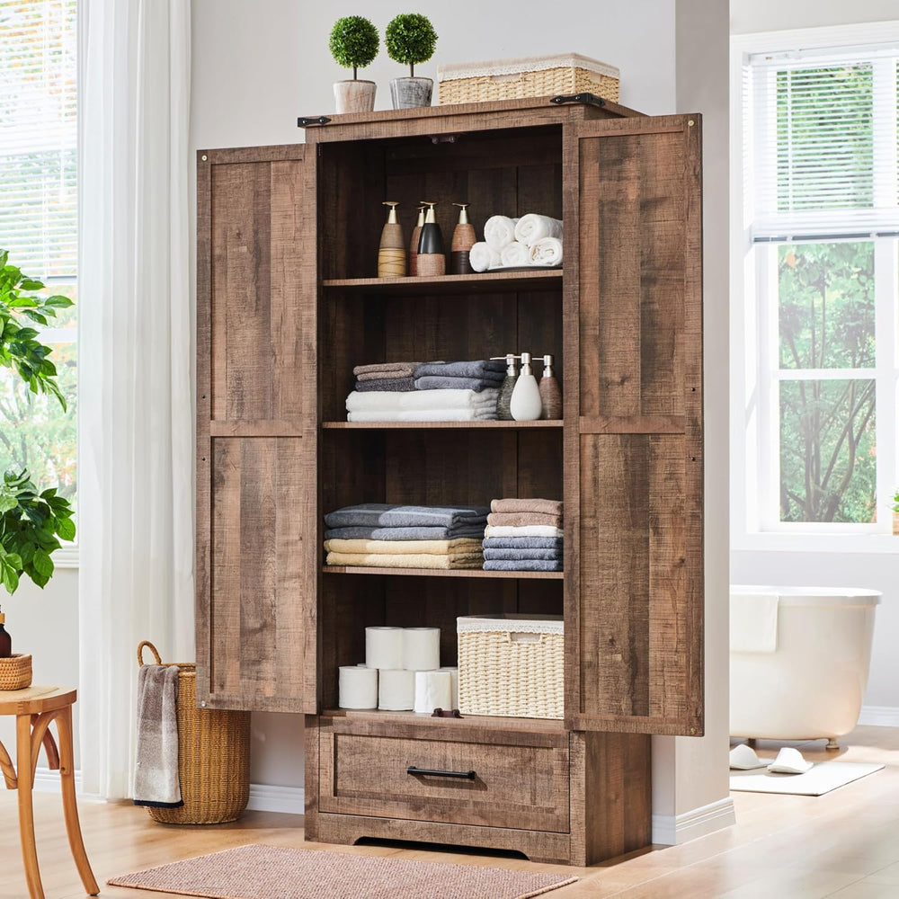 Farmhouse Kitchen Pantry Cabinet - 72" Tall Wood Kitchen Storage Cabinet...