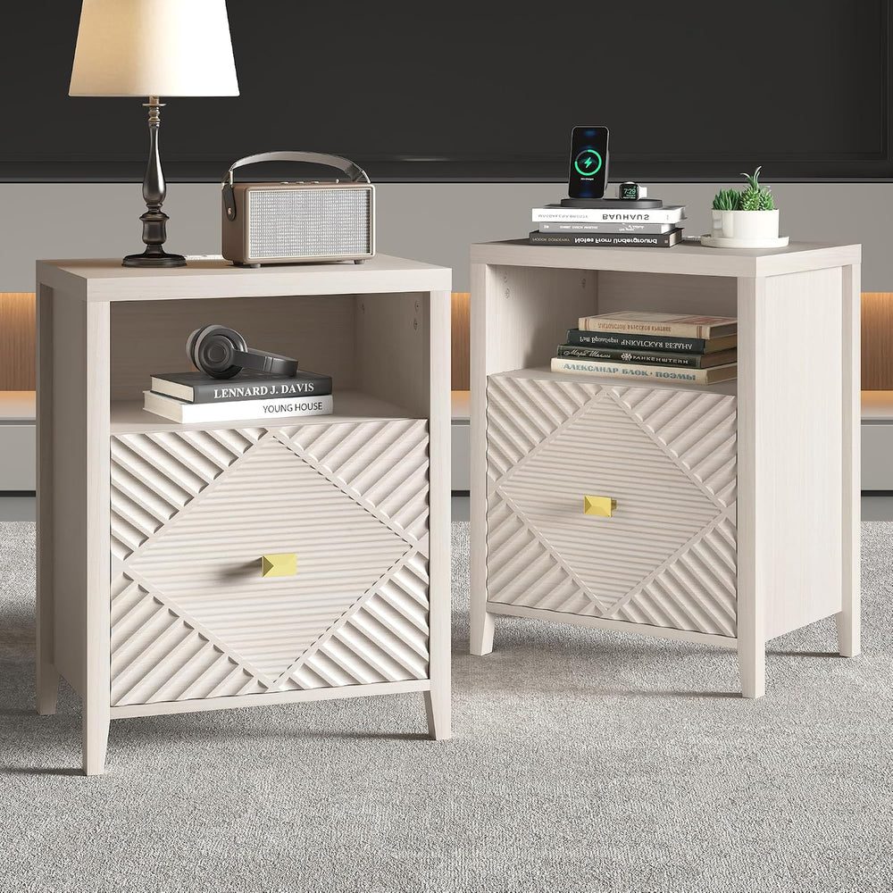 3imothrix End Table Set of 2 with Charging Station, Modern Nightstand with Do...