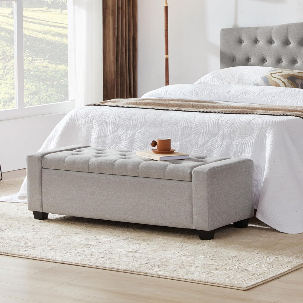 Huatean Home 48" Ottoman with Storage, Light Gray Storage Ottoman Bench