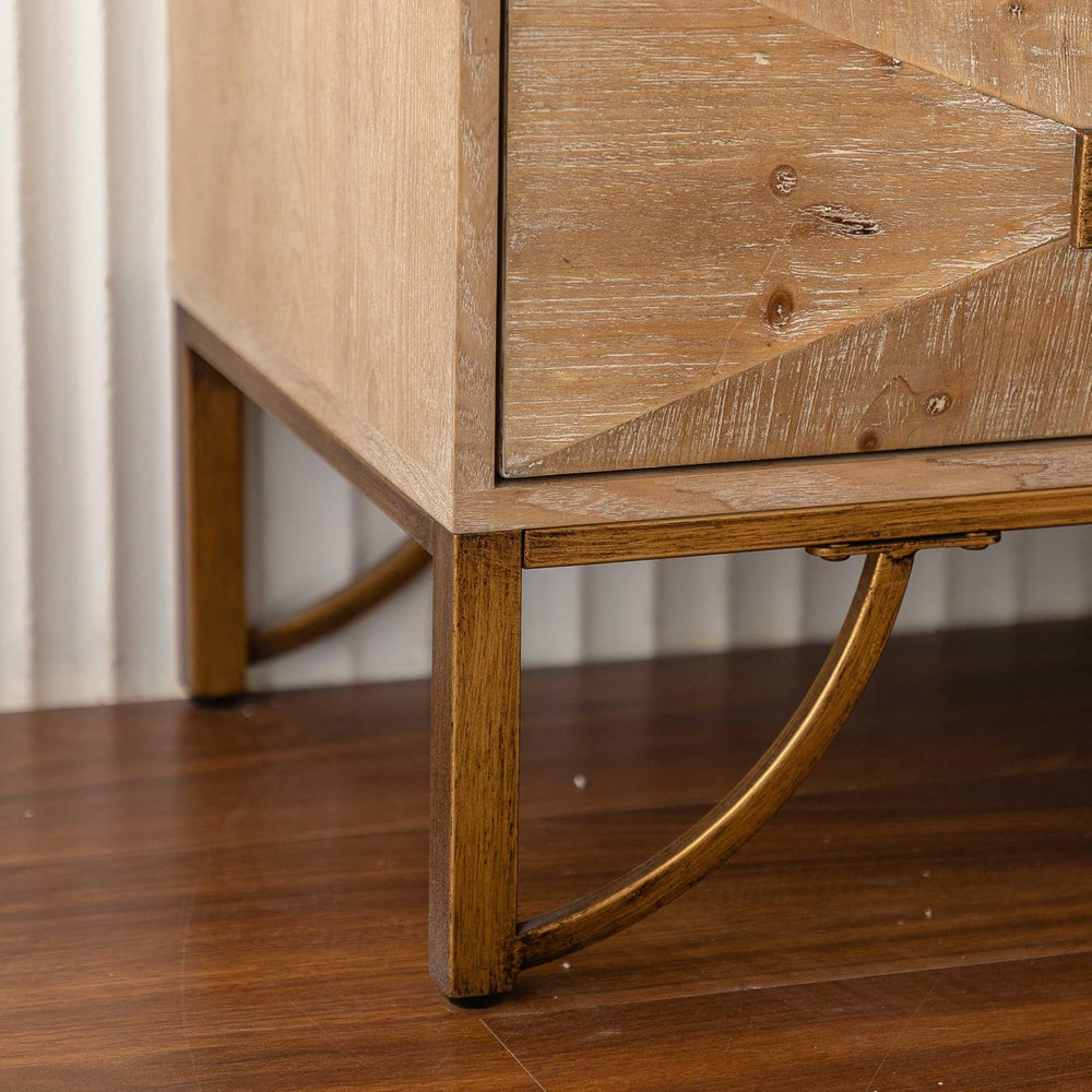 59.44" Light Wood Sideboard, Geometric Relief Buffet with 3 Drawers &amp...