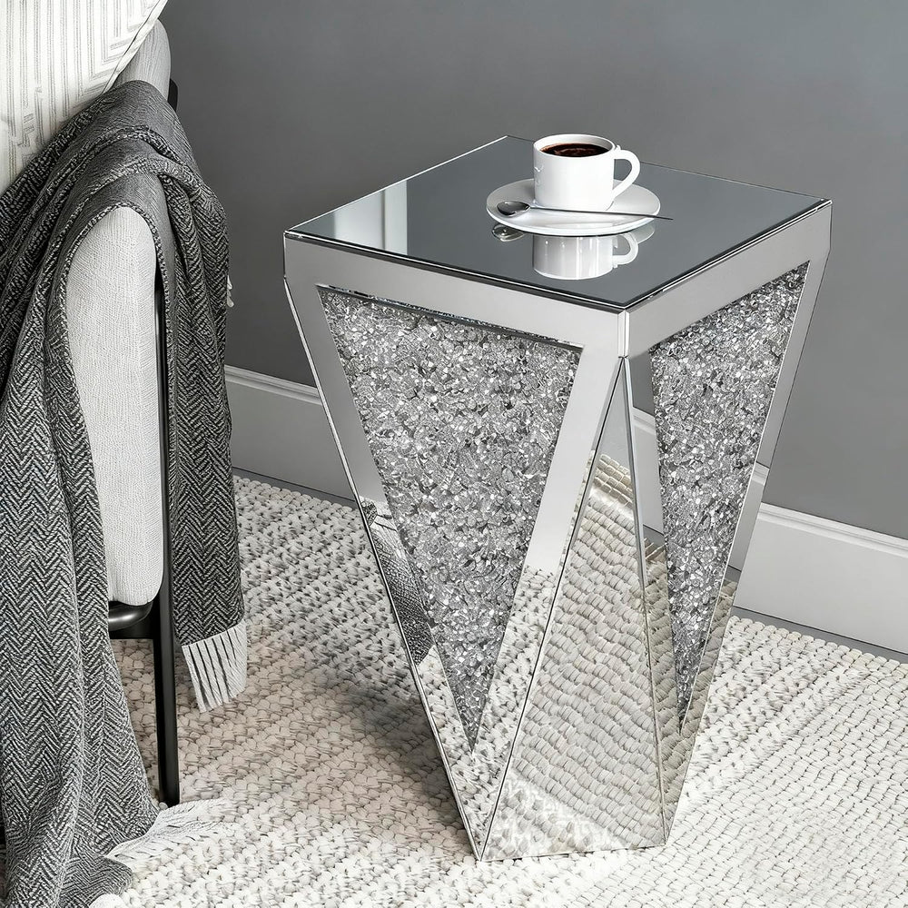 IKIFLY Mirrored Nightstand with Large Square Tabletop, Silver End Table with ...