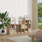 furtble Bookshelf with Storage Bin, 4-Cube Storage Organizer, Modern Wood Open Bookcase, Multifunctional Display Shelf for Living Room, Bedroom, Home Office, Oak